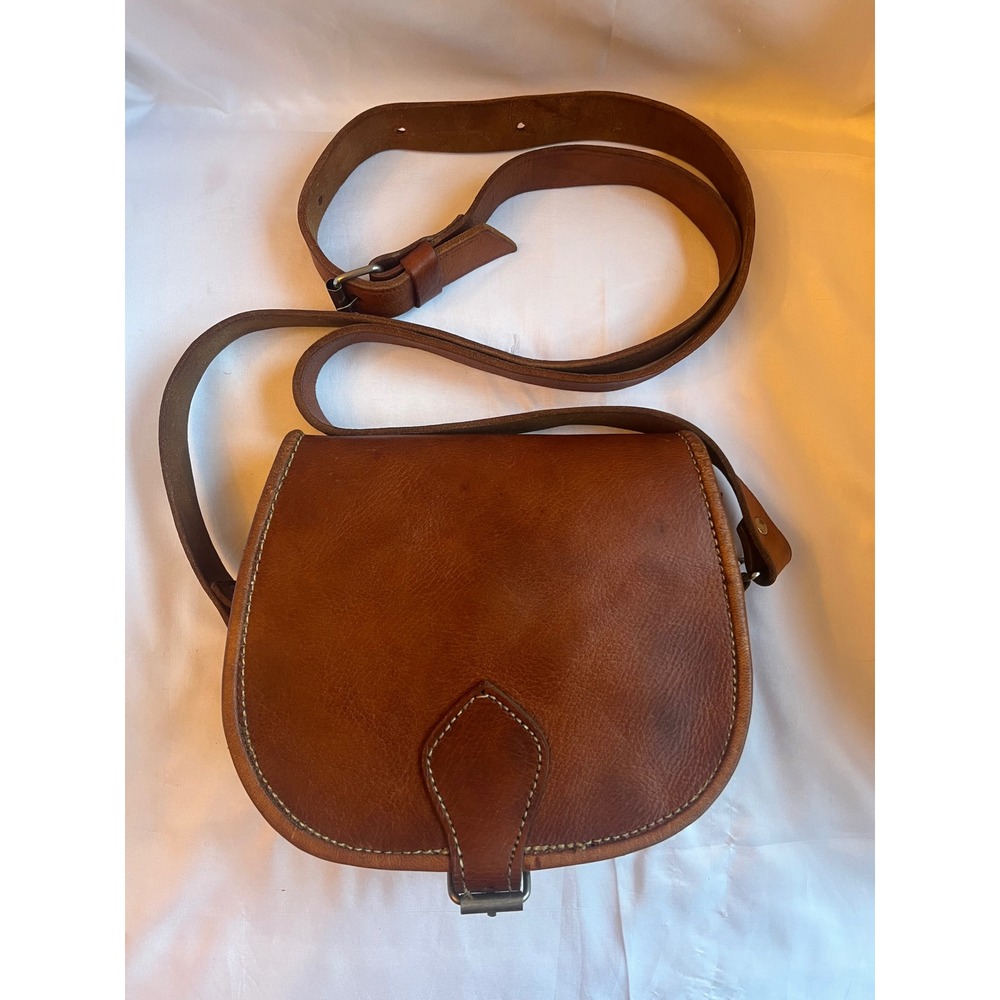 Vintage Brown Leather Saddle Crossbody Bag Buckle Flap Messenger Purse